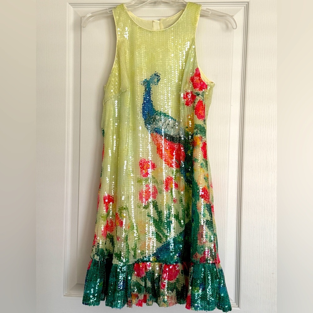 Leifsdottir Anthropologie Sequin Shimmer Peacock Dress -Size 0